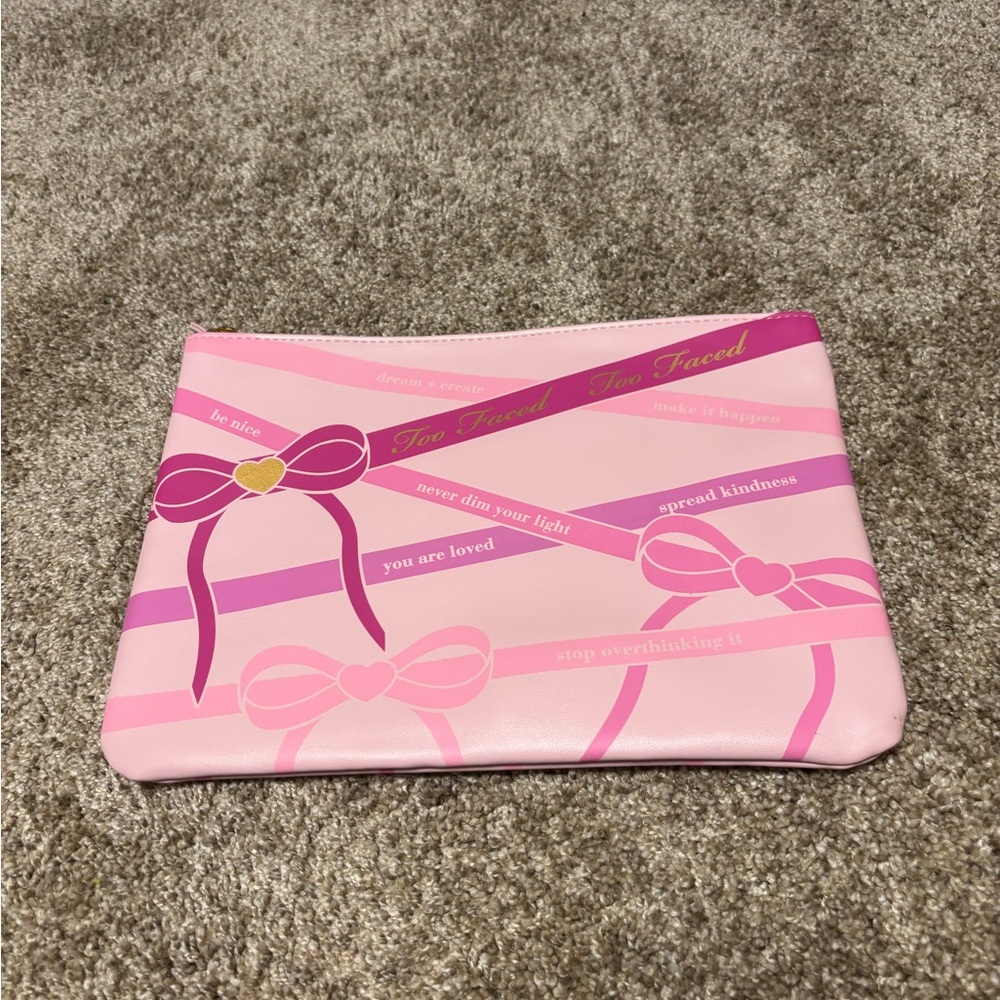 Too Faced Pink and Purple Ribbon Cosmetic Bag